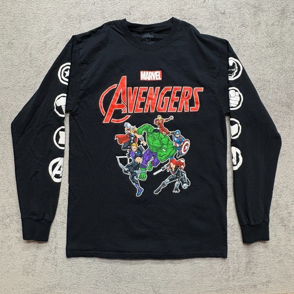 Marvel Avengers Long Sleeve T-Shirt Mens‎ Medium Black Graphic Print Sleeve